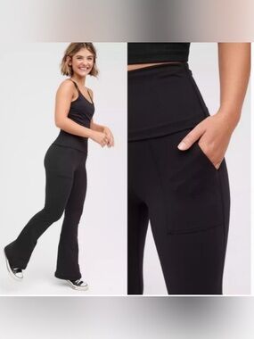 aerie Black High-Rise Flare Pocket Leggings